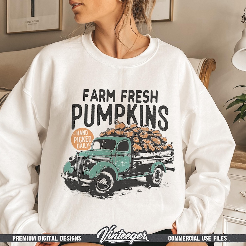 Boerderij verse pompoenen png | Retro herfstontwerp | Herfstsublimatie, png | Vintage herfstafbeelding | Herfstshirtprint png | Pompoenenwagen png afbeelding 5