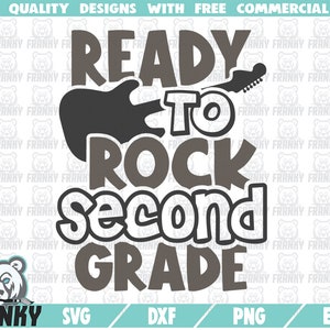 Klaar om de tweede klas SVG rock - Cut bestand - DXF bestand - 2e klas shirt svg - Tweede klas citaat - gitaar svg - Back to school svg - Digital