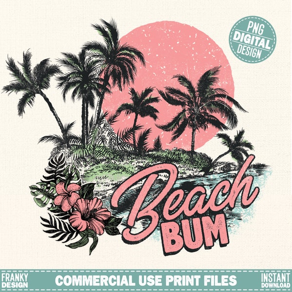 Beach bum Png | Summer sublimation Png | Retro beach design | Tropical shirt print | Beach lover design | Retro summer design Png