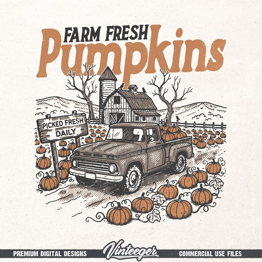 Retro Fall Printable Graphic PNG - Pumpkin Patch Digital Design - Farm ...