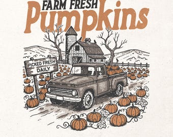 Retro fall printable graphic PNG - Pumpkin patch digital design - Farm fresh pumpkins PNG - Vintage autumn shirt graphic - Pumpkin farm PNG