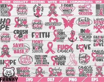 Breast cancer Bundle SVG - 40 Designs - Cancer awareness SVG - Breast cancer shirt - Fight cancer svg - Pink ribbon svg - Find a cure - hope
