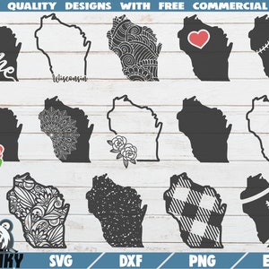 Wisconsin SVG - 14 designs - Cut files - DXF files - Wisconsin state outline SVG - Love Wisconsin - Vinyl decal design - Shirt design svg