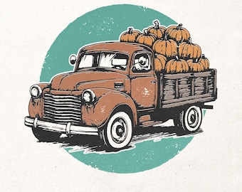 Retro pompoenenvrachtwagen png | Retro herfstontwerp | Vintage boerderijtruck png | Herfstsublimatieontwerp | Herfstshirtprint png | Pompoensublimatie