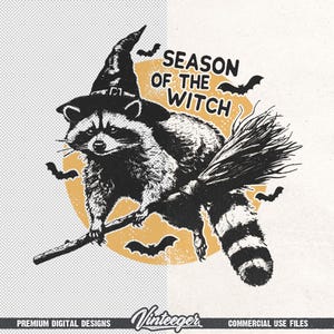Season of the witch Png | Halloween shirt design | Retro halloween png | Raccoon sublimation Png | Fall shirt design | Funny halloween Png image 6