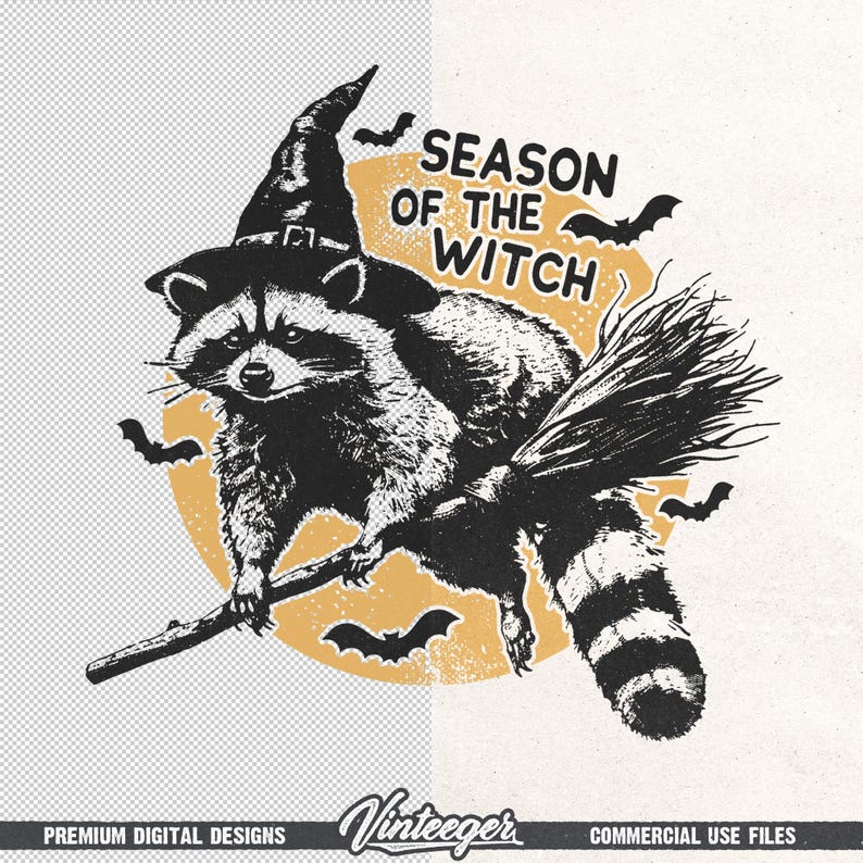 Season of the witch Png | Halloween shirt design | Retro halloween png | Raccoon sublimation Png | Fall shirt design | Funny halloween Png image 6
