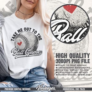 Take me out to the ball game Png | Retro baseball graphic | Baseball girl shirt print | Vintage baseball design | Baseball game shirt design image 2