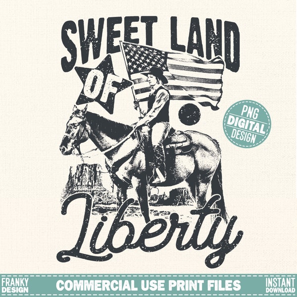 Sweet land of liberty Png | 4th of July shirt design | Retro Independence Day Png | American cowgirl design | Western shirt print Png