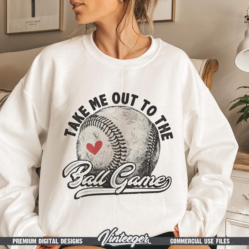Take me out to the ball game Png | Retro baseball graphic | Baseball girl shirt print | Vintage baseball design | Baseball game shirt design image 5