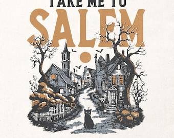 Retro Halloween digital graphic - Halloween town shirt design - Take me to salem PNG - Vintage halloween ready to print file - Fall PNG