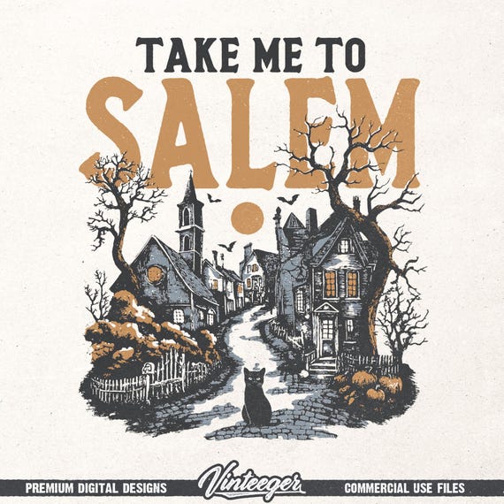 Retro Halloween digital graphic - Halloween town shirt design - Take me to salem PNG - Vintage halloween ready to print file - Fall PNG