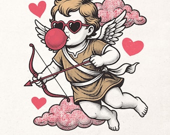 Retro cupid digital printable graphic - Bubble gum cupit shirt print PNG - Valentine's day sublimation design - Valentine gift print file