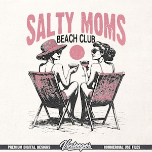 Salty moms beach club PNG, Retro summer printable graphic, Vintage beach t-shirt design PNG, Trendy summer sublimation design image 1