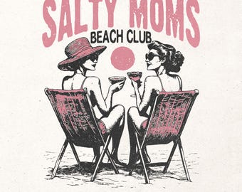 Salty Moms Beach Club PNG, printbare retro zomerafbeelding, vintage strand-T-shirtontwerp png, trendy zomersublimatieontwerp