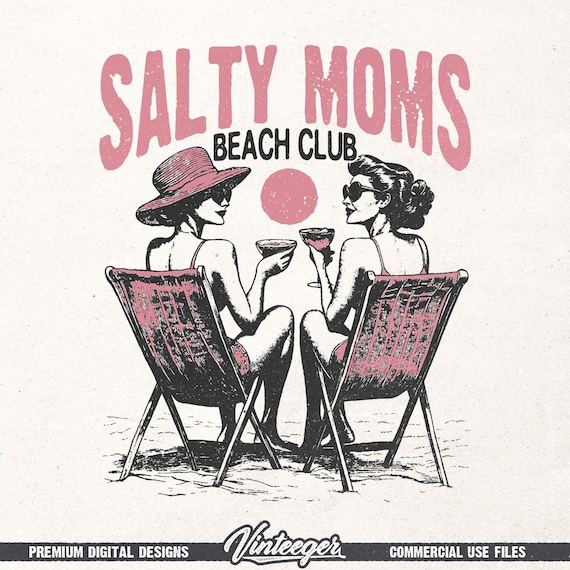 Salty moms beach club PNG, Retro summer printable graphic, Vintage beach t-shirt design PNG, Trendy summer sublimation design