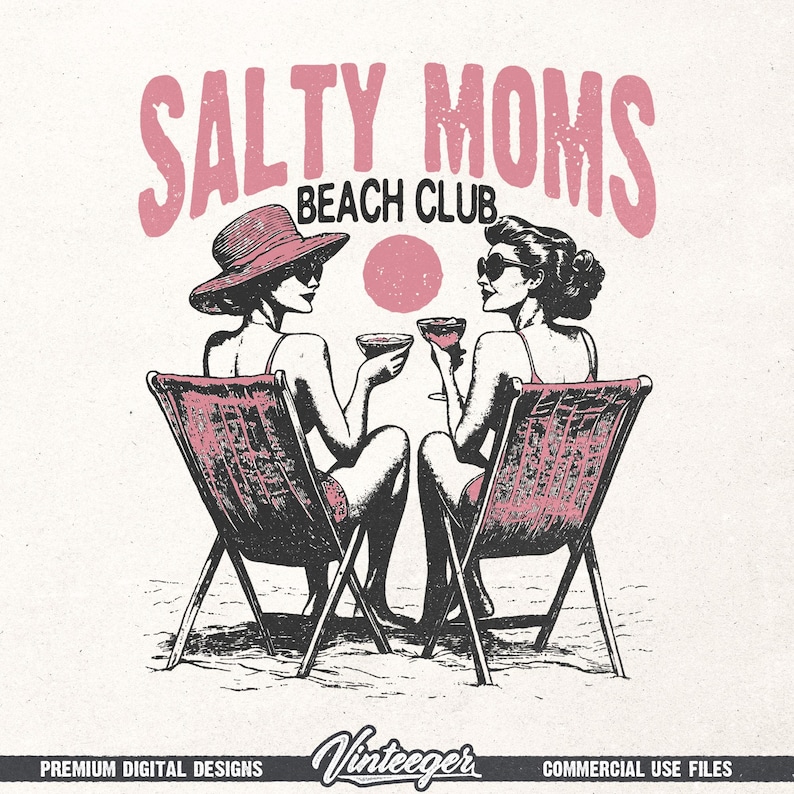 Salty moms beach club PNG, Retro summer printable graphic, Vintage beach t-shirt design PNG, Trendy summer sublimation design image 1