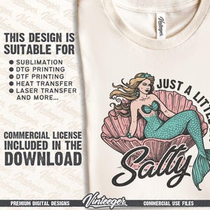 Just a little bit salty Png | Mermaid shirt design | Retro summer sublimation Png | Beach shirt design | Retro summer design Png | Digital image 3