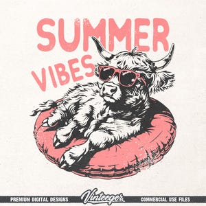 Sommarvibbar png | Höglandsko-design png | Retro sommarskjortadesign | Roligt strandskjortatryck | Sommarsublimeringsdesign | Strandgrafik