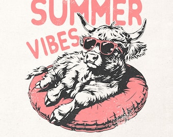 Summer vibes Png | Highland cow design Png | Retro summer shirt design | Funny beach shirt print | Summer sublimation design | Beach graphic