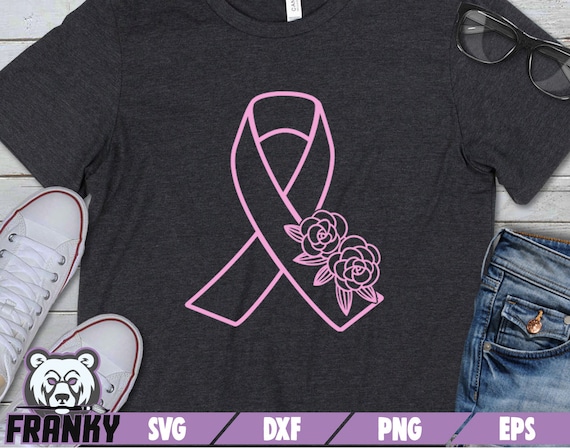 Pink Ribbon With Flowers SVG - Cut File - DXF File - Breast