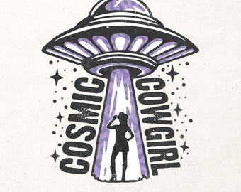 Cosmic Cowgirl Png | Retro cowgirl shirt design | Western sublimation Png | Country girl shirt print | Space cowgirl design | Retro UFO Png