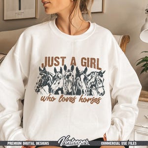 Gewoon een meisje dat van paarden houdt, png | Western-shirtontwerp, png | Sublimatie van plattelandsmeisjes | Paardenliefhebber Png | Retro paardillustratie png afbeelding 5