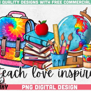 Leer liefde Inspireer PNG-| Sublimatie ontwerp | Docent ontwerp | Teacher shirt print | Lerarencadeau PNG | Schoolshirt PNG | Tie dye ontwerp