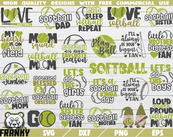 Softball Bundle SVG - 25 Designs - Cut files - DXF files - Softball shirt SVG - Love softball svg - Softball fan svg - Softball mom svg