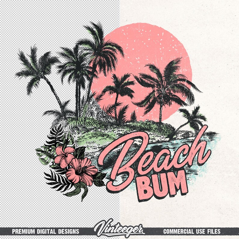 Beach bum Png | Summer sublimation Png | Retro beach design | Tropical shirt print | Beach lover design | Retro summer design Png image 6