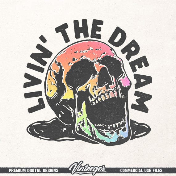 Sarcastic design Png - Retro skeleton design for sublimation and DTG printing - Funny t-shirt graphic Png - Livin' the dream Png - Digital