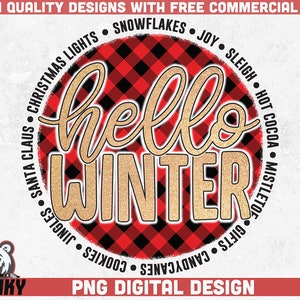 Hello winter PNG | Sublimation design | Instant download | Winter shirt design | Winter decoration | Christmas sublimation | Buffalo Plaid