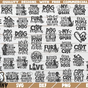 Pet Mom SVG Bundle - 49 Diseños - Descarga instantánea - Archivos de corte imprimibles - Uso comercial - Perro mamá svg - Cat mom svg - Dichos de animales svg