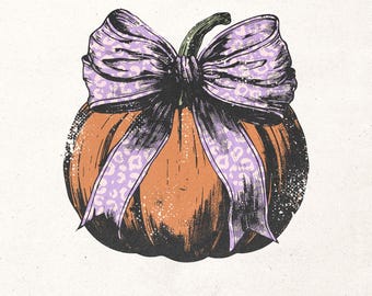 Retro Halloween-pompoen png | Pompoen met strik met luipaardprint png | Halloween-afbeelding meisje | Herfstsublimatieontwerp | Ontwerp Halloween-shirt