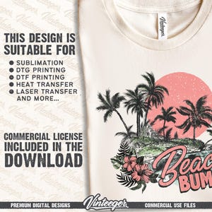 Beach bum Png | Summer sublimation Png | Retro beach design | Tropical shirt print | Beach lover design | Retro summer design Png image 3