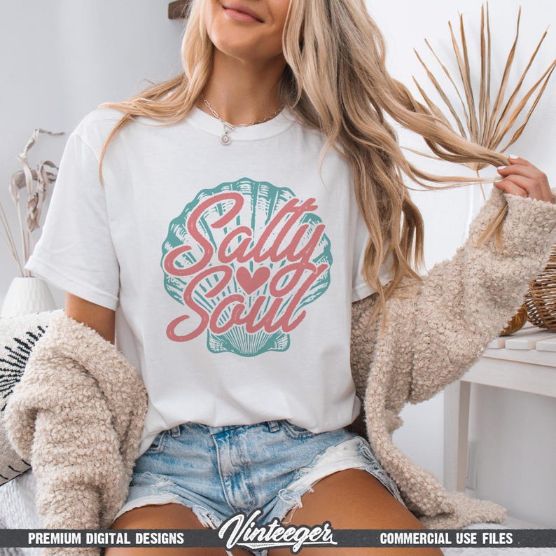 Salty soul Png | Beach shirt design | Seashell Png | Retro summer sublimation Png | Beach girl shirt print | Tropical design Png | Digital image 5
