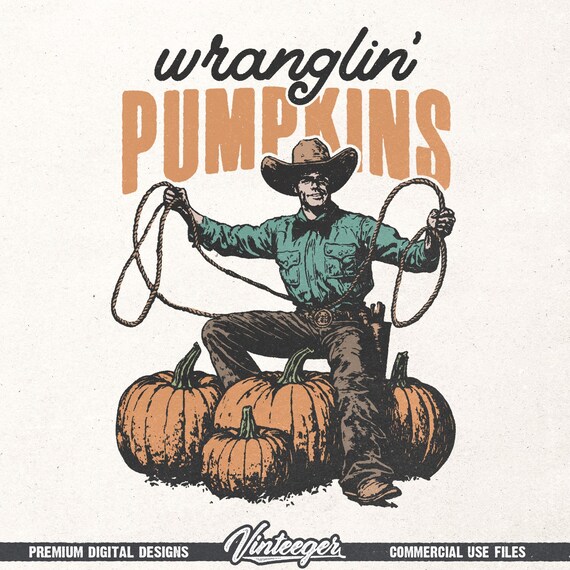 Retro fall Sublimation Design Png – Western Cowboy Pumpkin Graphic for T-Shirt Prints and decoration - Country autumn digital download