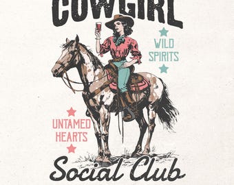 Club social de cow-girls png | Conception de chemise de cow-girl | Sublimation de fille occidentale PNG | Chemise country girl imprimée | Chemise western rétro