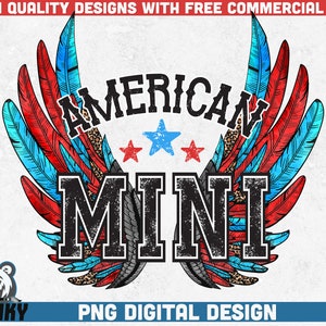 American Mini PNG | Sublimation design | Instant downoad | 4th of july shirt print | Patriotic wings png |  Independence day | Retro design