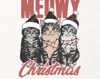 Grafica per maglietta natalizia con gatto per mamma – Design PNG retrò per le vacanze per stampa a sublimazione e DTG – Divertente regalo di Natale per gli amanti dei gatti