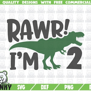 Rawr ich bin zwei SVG - geschnitten E-Datei - DXF-Datei - zwei Jahre Geburtstag SVG - Geburtstag Shirt Svg - Geburtstag junge Svg - Dinosaurier Svg - Geburtstagsparty Svg