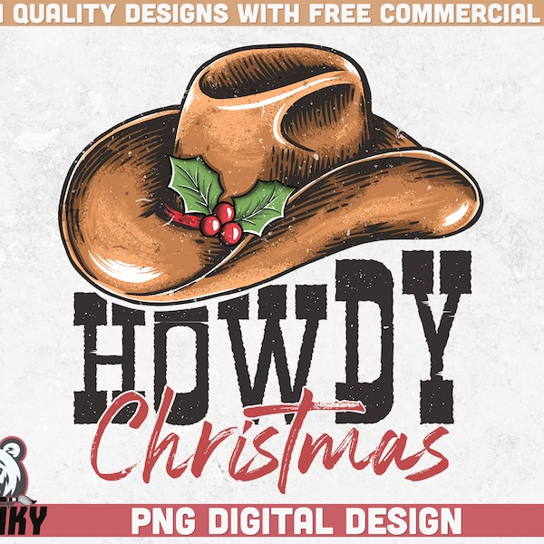 Howdy Christmas PNG | Sublimation design | Instant download | Christmas graphic | Western Christmas png | Cowboy hat design | Holiday design