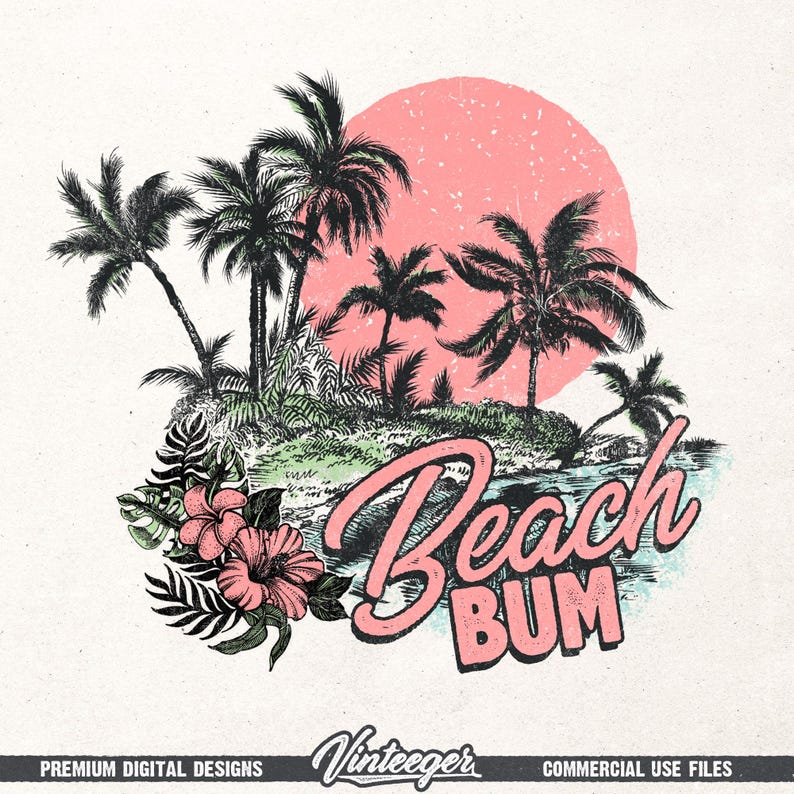 Beach bum Png | Summer sublimation Png | Retro beach design | Tropical shirt print | Beach lover design | Retro summer design Png image 1