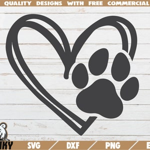 Hart met pootafdruk SVG - Instant download - Printbaar knipbestand - Commercieel gebruik - Hondenmoeder svg - Kattenmoeder svg - Pet lover shirt - Paw print