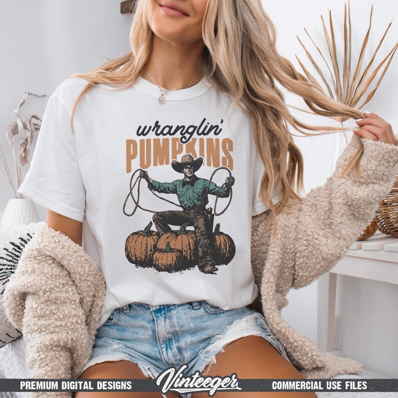 Retro herfstsublimatieontwerp png – Westerncowboy-pompoenafbeelding voor T-shirtafdrukken en decoratie - digitale herfstdownload voor het land afbeelding 4