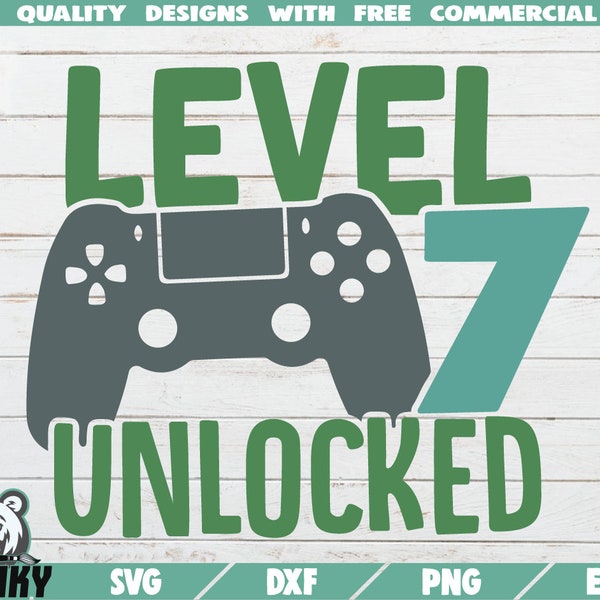 Level 7 unlocked SVG - Instant download - Printable cut file - Commercial use - Seven years birthday SVG - Birthday shirt svg - Anniversary