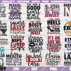 Sassy バンドル SVG - 20 デザイン - カット ファイル - DXF ファイル - Sassy 引用 SVG - Sassy シャツ SVG - Bossy SVG - Classy SVG - 面白い - 皮肉な SVG