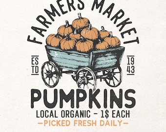 Farmers Market Png | Retro fall design Png | Fall sublimation design | Autumn graphic Png | Farm fresh pumpkins Png | Pumpkins cart png