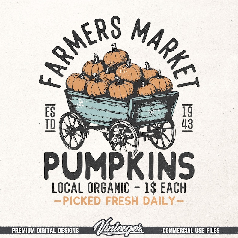 Bauern Markt Png | Retro Herbst Design Png | Herbst Sublimationsdesign | Herbst Grafik Png | Bauernhof frische Kürbisse Png | Kürbisse Warenkorb png Bild 1
