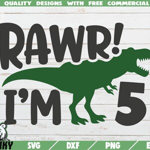 Rawr I’m 5 SVG - Téléchargement instantané - Fichier coupé imprimable - Utilisation commerciale - Chemise d’anniversaire SVG - Garçon d’anniversaire - Dinosaure svg - Anniversaire