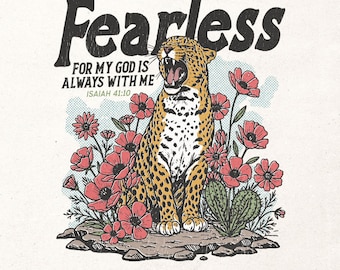 Diseño digital de leopardo vintage - PNG sin miedo - Diseño imprimible de versículos bíblicos - PNG de sublimación cristiana - Gráfico de camiseta religiosa vintage